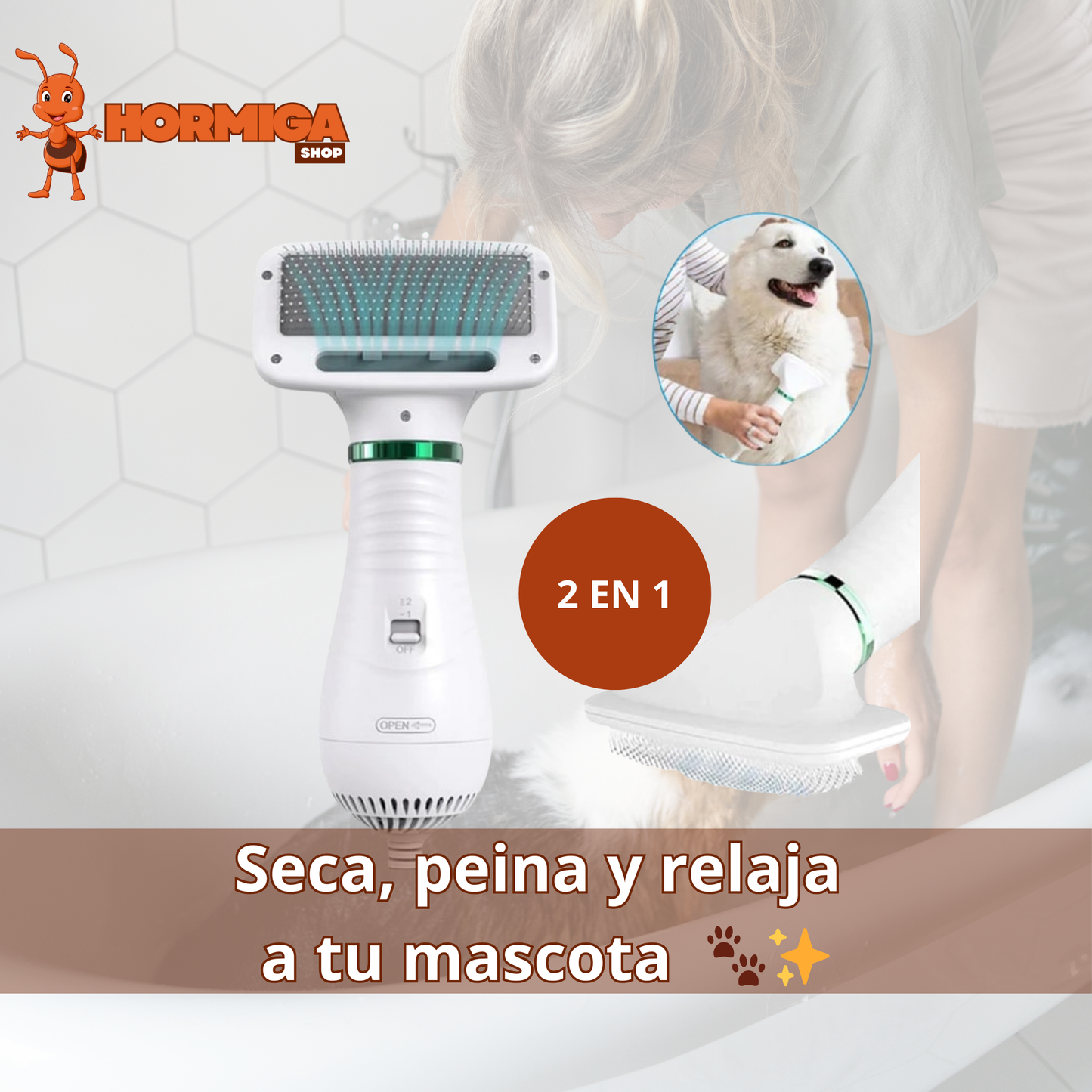SECADOR Y CEPILLO 2 EN 1 PARA MASCOTAS - PETDRY PRO